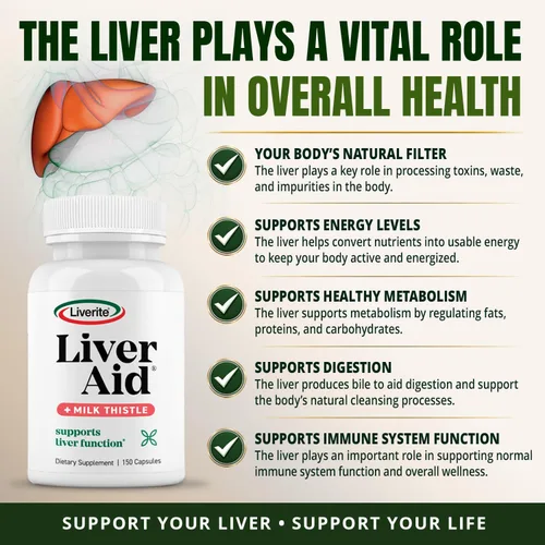 Miniatura 6 de LIVERITE Ayuda hepática con cardo mariano 150 cápsulas, suplemento de apoyo hepático con aminoácidos, colina, cardo mariano y vitamina B12 - Apoya