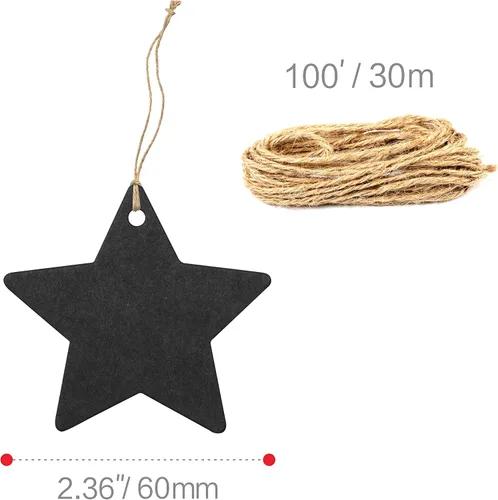 Miniatura 3 de 200 etiquetas de regalo de papel kraft negro con hilo de yute natural de 100 pies para embalaje de manualidades, la etiqueta mide 2.4 pulgadas