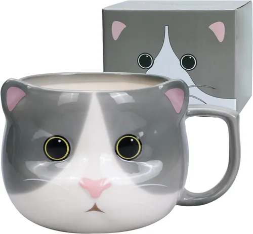 Taza de Gato ToCooTo 14 oz Linda Taza de Té de Cerámica 3D de Porcelana para Mujeres, Regalos Kawaii para Amantes de los Gatos, Navidad,