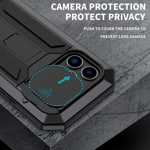 Miniatura 2 de Simicoo Funda compatible con iPhone 14 con protector de cámara de pantalla con función atril, resistente al agua, de metal militar, resistente