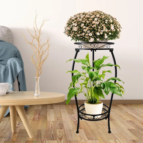 Miniatura 5 de CASIMR - Soporte para plantas de 2 niveles para interiores y exteriores, soporte de metal para macetas de 26.6 pulgadas de alto, soporte