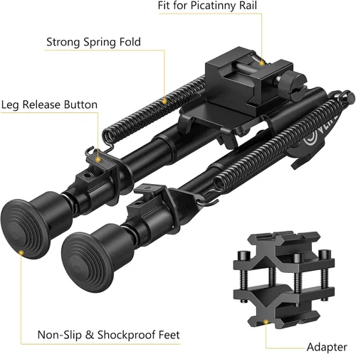 Miniatura 3 de CVLIFE Bípode Picatinny de 6 a 9 pulgadas con adaptador de abrazadera de barril y montaje de riel Picatinny para caza y tiro