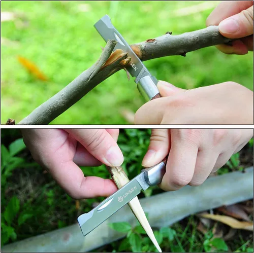 Miniatura 6 de Cuchillo de poda e injerto, herramienta de brotes de jardín de acero inoxidable, herramienta de corte múltiple de bolsillo plegable para deshierbar