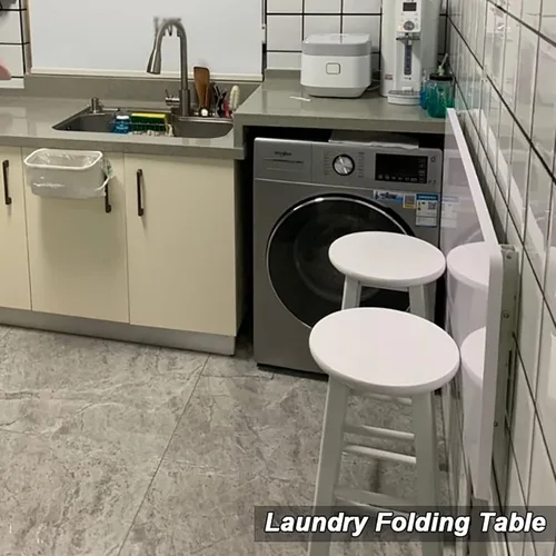 Miniatura 6 de HARELA Mesa plegable de 1 pulgada de grosor para colgar en la pared, mesa plegable de lavandería, mesa plegable resistente para oficina en casa