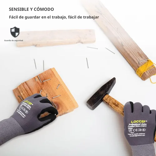 Miniatura 8 de LOCCEF - Guantes de trabajo con revestimiento de nitrilo de microespuma, 6 pares, guantes de nailon de punto sin costuras, guantes de trabajo grises