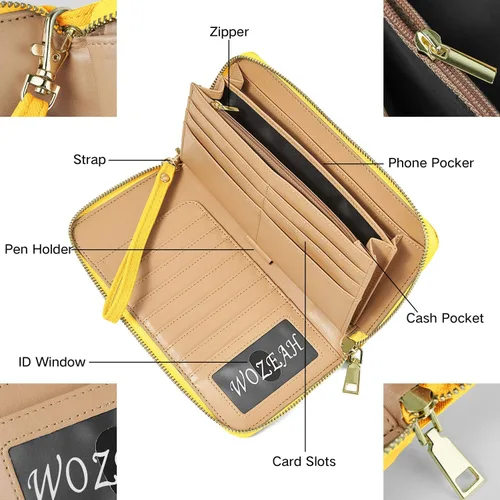 Miniatura 5 de WOZEAH - Cartera de piel sintética con cremallera y bloqueo RFID para mujer ideal para viajar