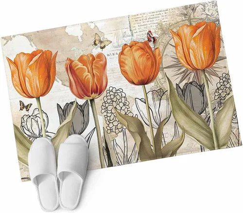 Miniatura 9 de 2x3 Area Rugs, Orange Flower Non Slip Area Rugs for Living Room, Bedroom, Barhroom, Entryway, Watercolor Retro Tulip Floral Butterfly Soft Kitchen