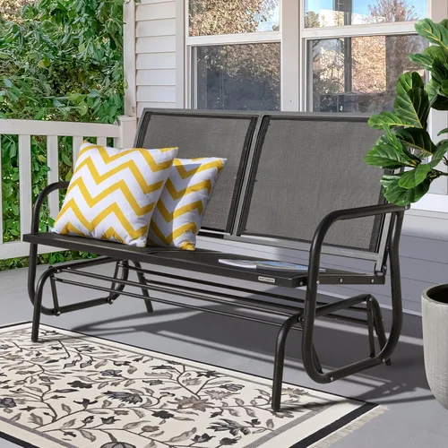 Miniatura 2 de NUU GARDEN Banco planeador para 2 personas para exteriores, silla de columpio para patio con marco de acero recubierto de polvo y tela de asiento