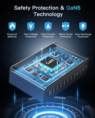 Miniatura 5 de MEKIOJEO 12 puertos de aleación de aluminio 380W estación de carga rápida USB C Bloque de cargador 65W cargador GaN para MacBook Pro/Air/iPad