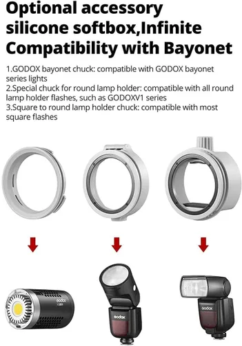 Miniatura 2 de GODOX ML-CS1625 Softbox Kit de cúpula de difusión con 3 adaptadores, difusor plegable para GodoxV1 Serie V1 ML30 ML60BI AD200PRO AD300PRO 400PRO V