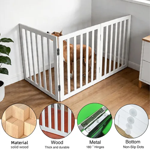 Miniatura 5 de Puerta para perros para interiores, valla independiente para perros, para la casa, puertas, pasillos o escaleras, puerta para mascotas plegable