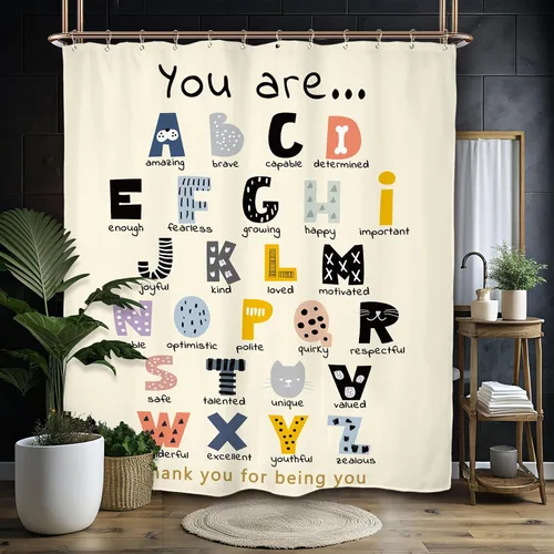 Miniatura 2 de Miyotaa ABC Frases Alfabéticas Juego de Cortina de Ducha 60Wx71H Pulgadas Frases Positivas Inspiradoras Motivacionales Estás Aprendiendo Cortina