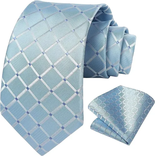 Miniatura 38 de HISDERN Conjunto de corbata a cuadros a cuadros pañuelo tejido clásico formal para hombre corbata y bolsillo cuadrado