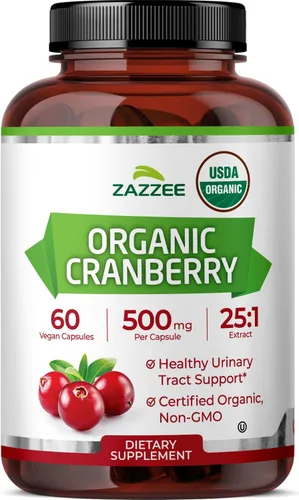 Miniatura 10 de Zazzee USDA Organic Cranberry 25:1 Extracto, 500 mg por cápsula, 100 cápsulas veganas, suministro para más de 3 meses, extracto estandarizado