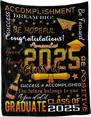 Miniatura 24 de MyPupSocks Manta personalizada para regalo de graduación, felicitaciones clase de 2025, manta azul personalizada de forro polar 2025 para hermana