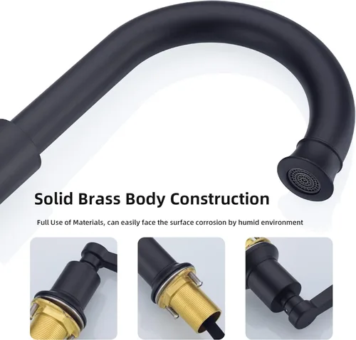 Miniatura 5 de TRUSTMI Grifo de baño negro mate latón 2 manijas 8 pulgadas grifo de tocador de lavabo con desagüe de fregadero de desbordamiento de metal Mate negro