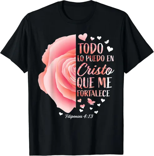 Regalos cristianos para mujer, camiseta religiosa española con versículos de la Biblia, Negro, S