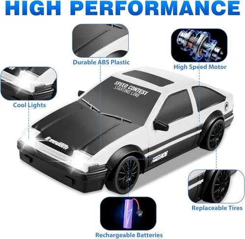 Miniatura 3 de Coche de Deriva RC 1/24 2.4GHz Coches de Control Remoto, Coches RC de Deriva de Alta Velocidad 4WD con Luces LED Geniales, Neumáticos de Deriva