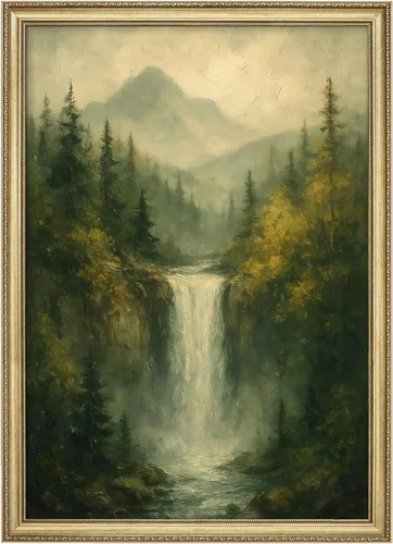 Miniatura 195 de MUDECOR Lienzo enmarcado prémium para pared, pinos nevados en bosque de invierno, ilustraciones modernas, arte contemporáneo, escénico, divertido