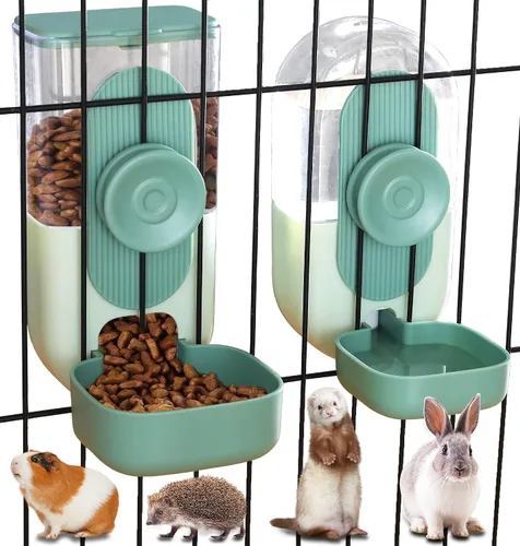 Miniatura 9 de Kenond Dispensador Automático Colgante de Comida y Agua para Mascotas de 35 oz, Conjunto de Comedero y Bebedero Automático por Gravedad para Rosa
