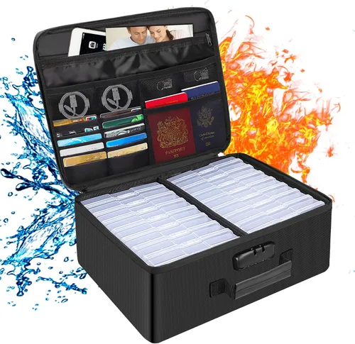DocSafe - Caja de almacenamiento de fotos con cerradura, caja organizadora de fotos ignífuga con 16 fundas interiores de 4 x 6 pulgadas Transparente