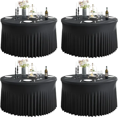 Miniatura 55 de Paquete de 6 manteles redondos de elastano azul bebé para mesa de 60 pulgadas, manteles elásticos de 120 pulgadas ajustables de 5 pies, manteles