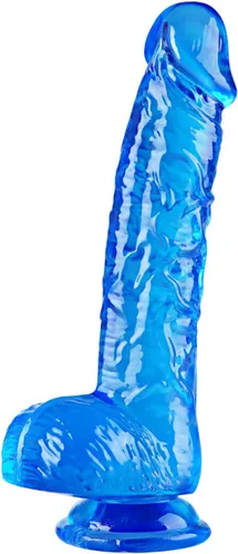 Consoladro pequeño realista azul de 6.4 pulgadas, consolador delgado y lindo para el punto G y estimulación anal con potente ventosa y bola,