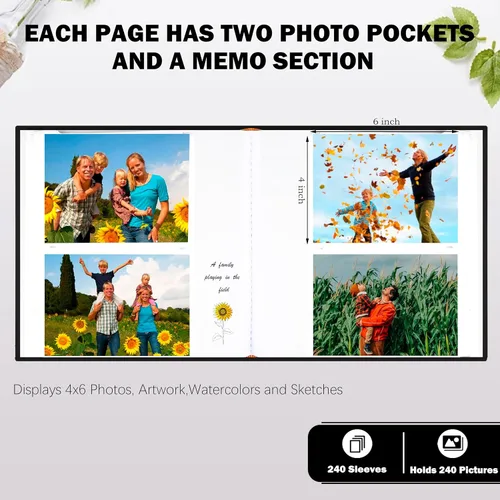 Miniatura 3 de Aevdor - Álbum de fotos de 4 x 6 pulgadas, 240 bolsillos, con espacio para escribir, álbum de fotos para bebé, boda, familia, con notas, cubierta