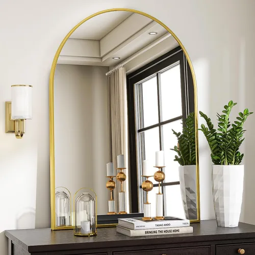 Miniatura 8 de VooBang Arched Wall Mirror, 26 x 28 inch Arch Bathroom Mirror, Wall Mounted Vanity Mirror with Arch Metal Frame, Modern Bathroom Vanity Mirror for