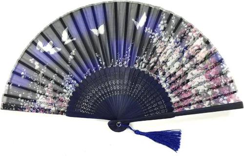 Miniatura 9 de Wrapables® Ventilador plegable de mano de seda con borla y funda protectora, hojas de bambú