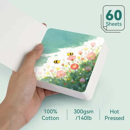 Miniatura 2 de Lightwish 60 hojas de mini cuaderno de bocetos de acuarela de 3.5 x 3.5 pulgadas, prensa caliente de 300 gsm/140 libras, cuaderno de pintura