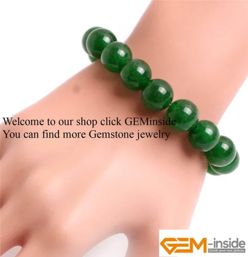 Miniatura 4 de GEM-Inside - Pulsera de jade verde con cuentas de 0.472 in, hilo elástico, joyería de moda, cuentas sueltas para mujer, 7.5 pulgadas