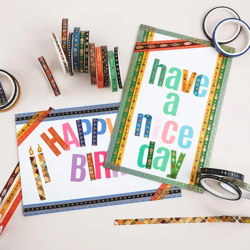 Miniatura 5 de Dizdkizd Cinta washi delgada, cinta washi dorada delgada para planificadores, álbumes de recortes, decoración de tarjetas, patrones étnicos