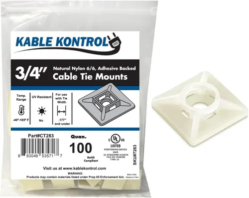 Miniatura 13 de Kable Kontrol Soportes para bridas de cremallera, 1 pulgada cuadrada, blanco natural, 100 unidades, cuadrados de montaje multiusos con respaldo