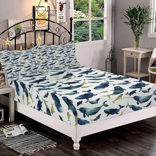 Juego de sábanas bajeras decorativas de tamaño King, sábana bajera de Narval con bolsillos profundos y 2 fundas de almohada, juego de ropa de cama
