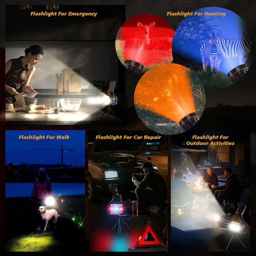 Miniatura 7 de 8 modos de 2000000LM foco función de ahorro de energía, más de 60 horas de tiempo de espera LED linterna, trípode ajustable de 360° e impermeable