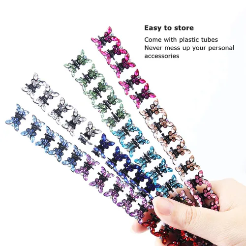 Miniatura 3 de ANBALA 65 pinzas pequeñas de mariposa con diamantes de imitación, dientes entrelazados para mujeres y niñas, metal ligero y duradero, accesorios