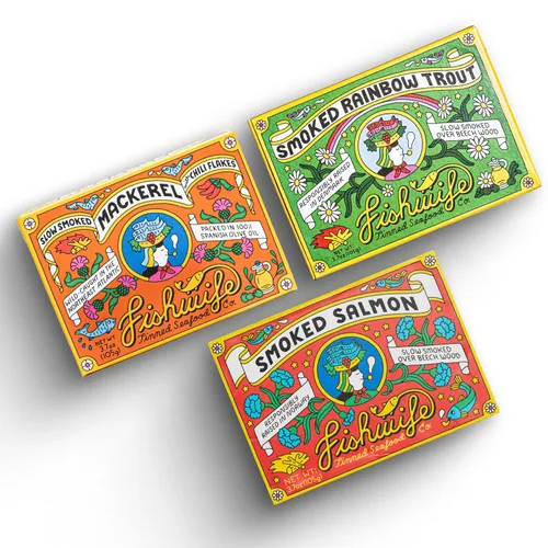 Miniatura 12 de Fishwife Spicy Hot Trio (FBJ Salmon, Mackerel, Sardinas con pimiento picante), paquete de 3 Sin gluten, alto en proteínas, omega-3 capturado