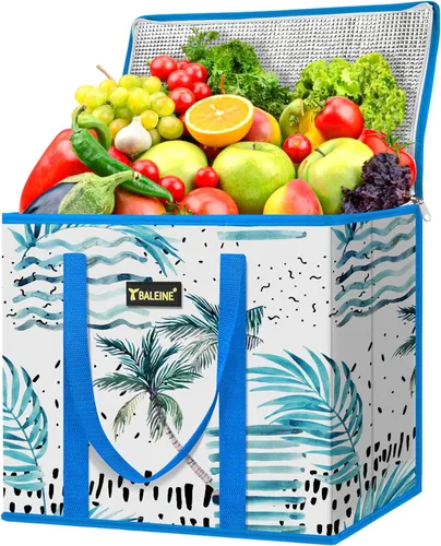 Miniatura 42 de BALEINE Paquete de 3 bolsas reutilizables para comestibles, bolsas de compras plegables para comestibles con parte inferior reforzada y asas