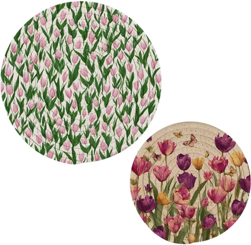 Miniatura 31 de Salvamanteles para platos calientes, ollas y sartenes, 2 soportes para ollas, resistentes al calor, de algodón, redondos, para encimera de cocina