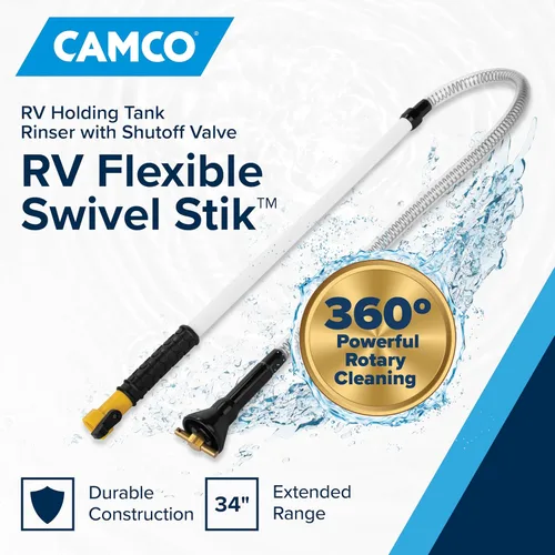 Miniatura 2 de Camco Enjuagadora Swivel Stik para Tanque de Retención de RV – Cuenta con Potente Acción de Limpieza Giratoria y 34 Pulgadas de Alcance Flexible