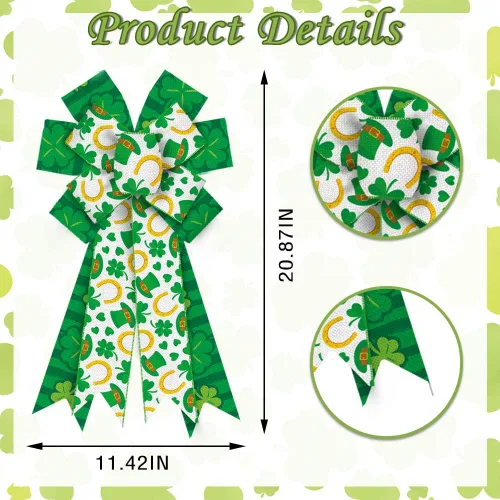 Miniatura 2 de Arcos de corona de San Patricio, lazos de San Patricio, sombrero de trébol verde de herradura, lazo de arpillera para coronas, lazos de cinta