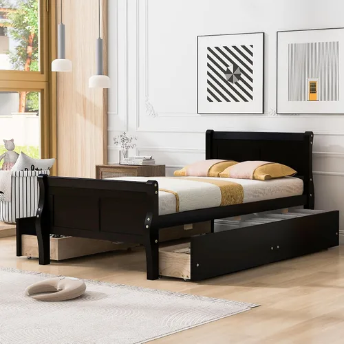 Miniatura 26 de Cama de plataforma de madera de tamaño individual con cabecera en forma de casa, soporte de listones de madera, para dormitorio de niños, niñas