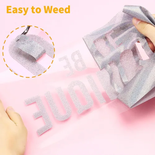 Miniatura 4 de VinylRus Rollos de vinilo de transferencia de calor con brillantina, vinilo láser plateado de 10 pulgadas x 8 pies para planchar para camisas
