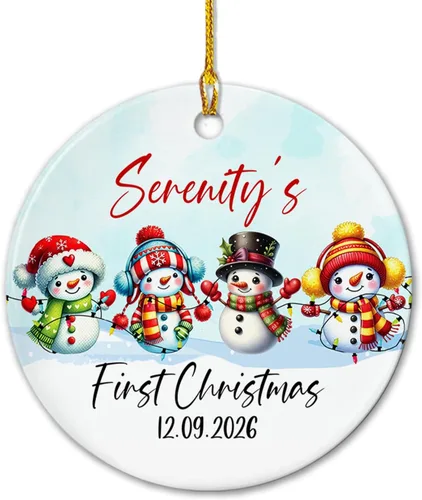 Miniatura 7 de Adornos de cerámica personalizados con texto en inglés «My First Christmas», bonito adorno de Navidad de gato para bebés, niños, primer recuerdo