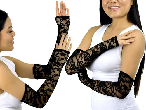 Miniatura 2 de ToBeInStyle Guantes de encaje extra largos sin dedos para mujer