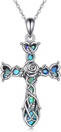 Collar con colgante de cruz religiosa de plata de ley con colgante de cruz de origami, regalos para mujeres y hombres