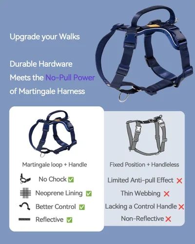 Miniatura 4 de DF Freedom - Arnés Martingale para perro, control suave para no asfixia, arnés de clip frontal con mango reflectante, ajustable y acolchado