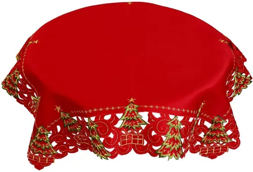 Miniatura 3 de Grelucgo Mantel pequeño con árbol de acebo rojo navideño, cuadrado de 33 x 33 pulgadas