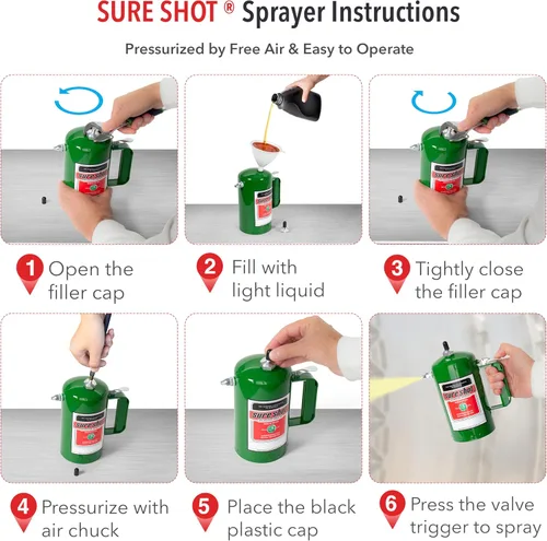 Miniatura 6 de SURE SHOT A1000G - Pulverizador sin aerosol de 1 cuarto de galón, pulverizador presurizado rellenable para aceite, solvente, desengrasantes